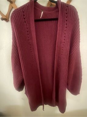 Free People thick  Open-Front Knit Cardigan in Berry